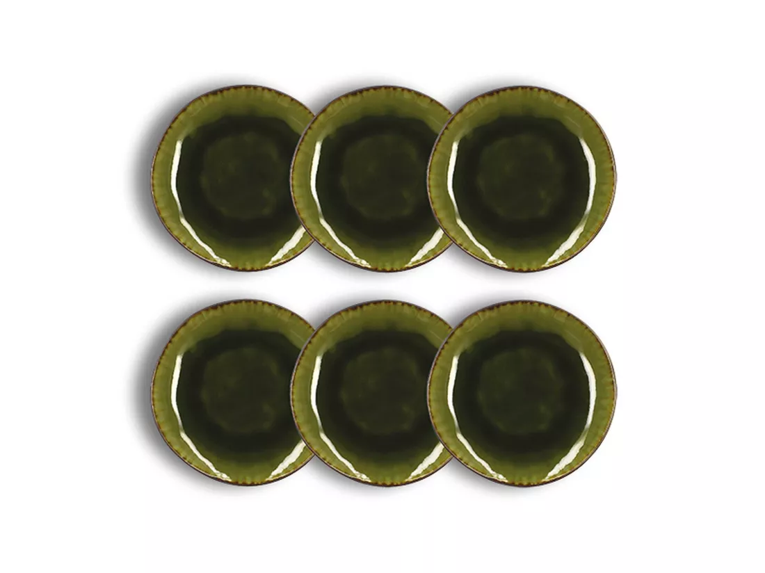 Ogo Living - Lot 6 Assiettes Dessert Meta 20cm En Gres Vert