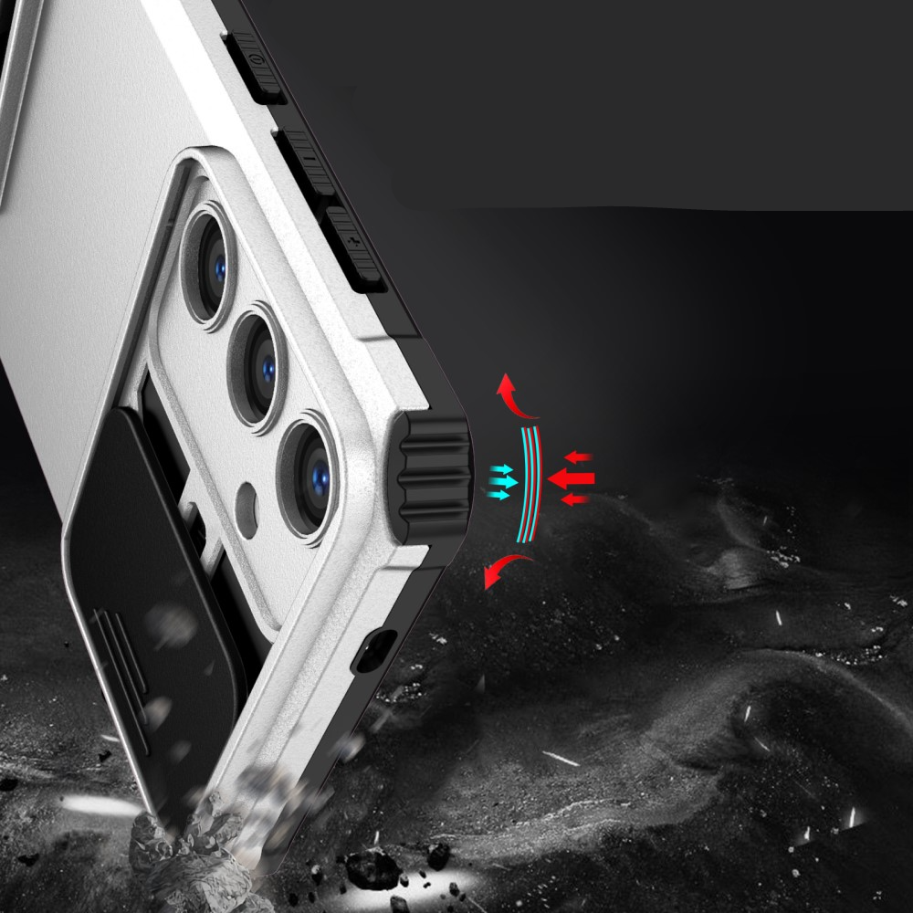 Samsung Galaxy S24 Hybrid Outdoor Hardcase Hülle mit Cam-Slider   Kickstand - Weiss (Matt)
