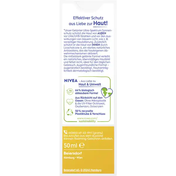UV Gesicht getönter Sonnenschutz Mittlerer Hauttyp LSF 50