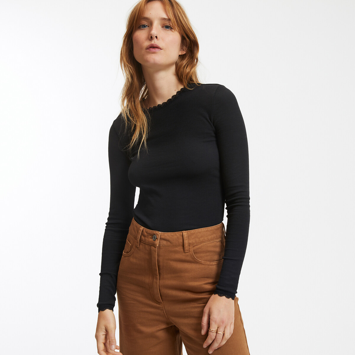COLEÇÃO LA REDOUTE<br>Camiseta de gola redonda com detalhes em renda