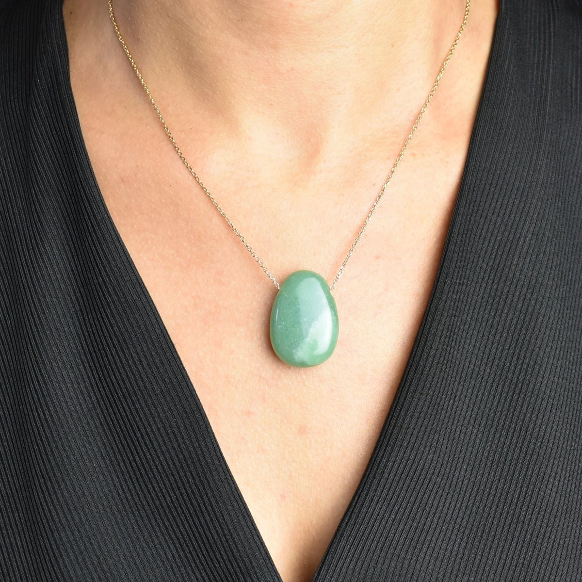 Collier pierre naturelle aventurine verte Plaqué OR 750 3 microns