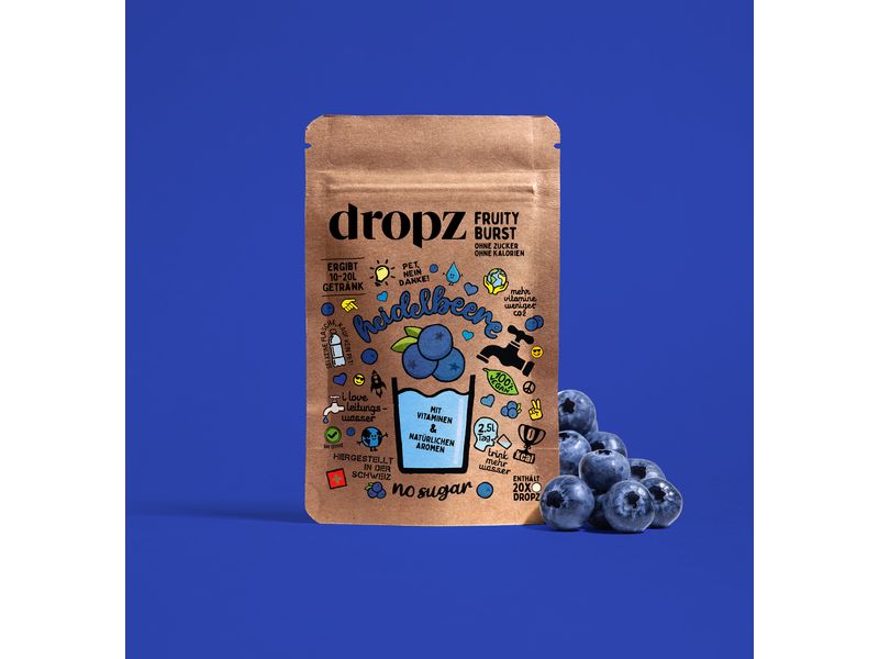 Dropz Pure Heidelbeere 1 Beutel à 20 Stück Für leckere Erfrischungsgetränke ohne mühsames Schleppen von Flaschen