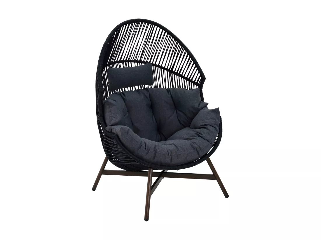 Fauteuil de jardin oeuf sur pied en rotin synthétique 142 cm noir