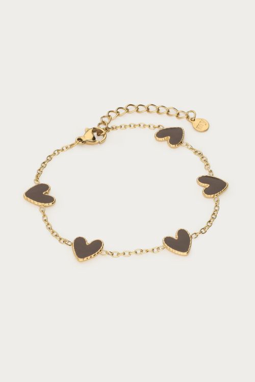 Armband met bruine hartjes