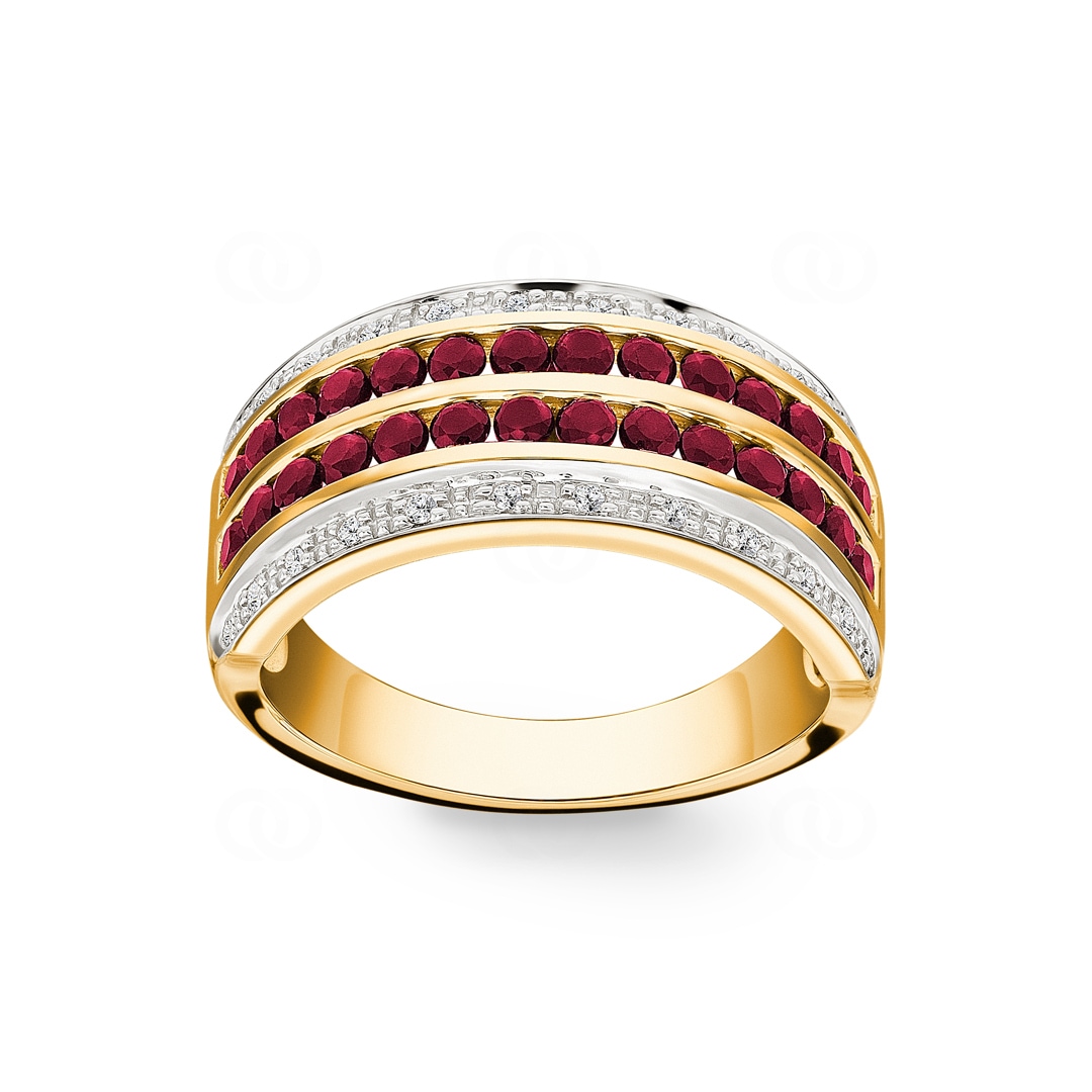 Damenring 750/18 K Gelbgold mit Diamanten 0.08 ct H/Si und Rubinen