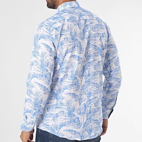 Chemise Manches Courtes Blanc Bleu Clair Floral