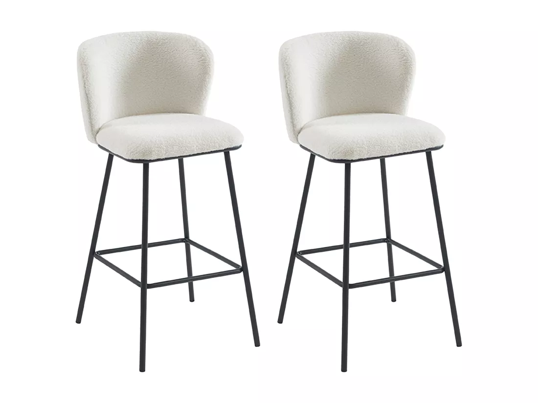 Lot de 2 tabourets de bar en tissu bouclette et métal - Blanc - SENORASE