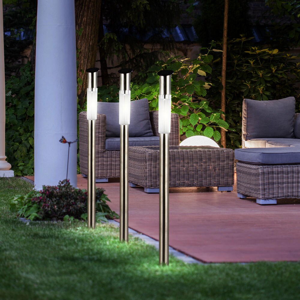 3er Set Solar-Steckleuchte, Edelstahl, H 70 cm