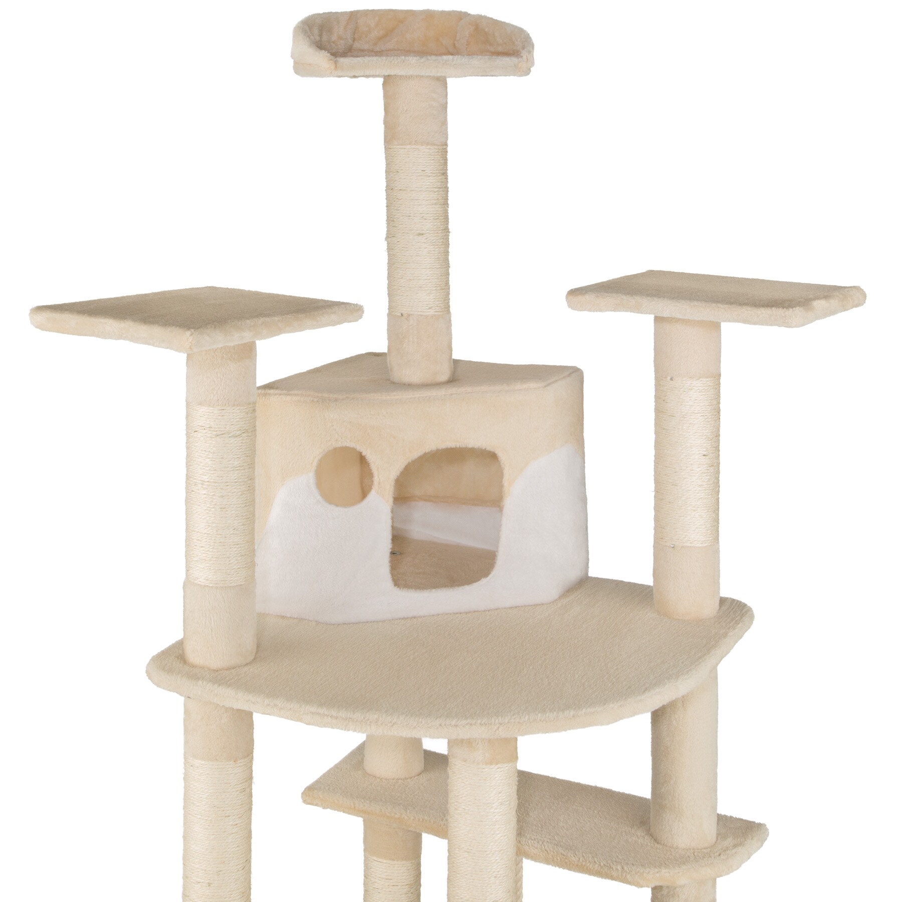 tectake® Kratzbaum, 204 cm, mit 2 Katzenhäusern, inklusive Spielkordel und Kippschutz