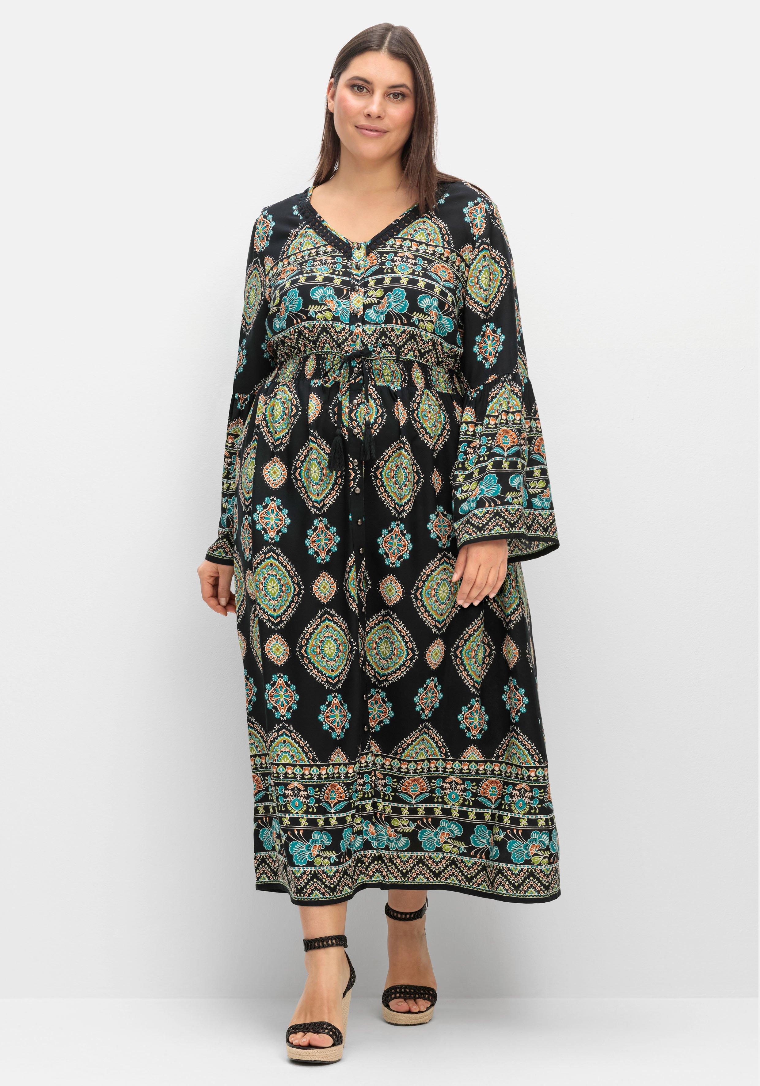 Maxikleid im Boho-Stil, mit Trompetenärmeln