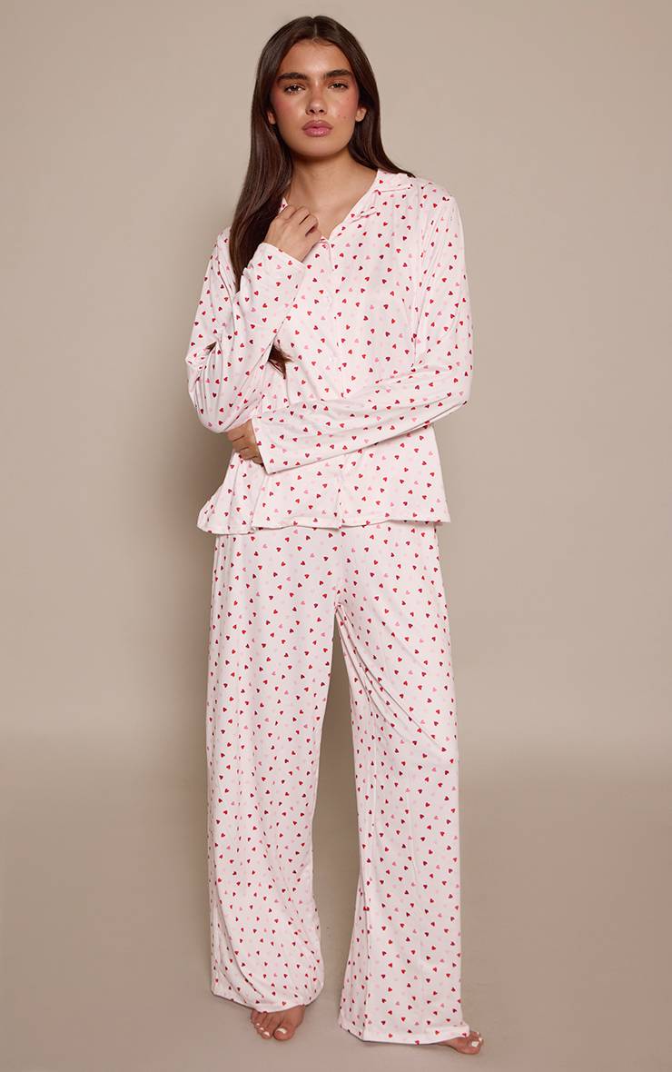 Rouge Ensemble De Pyjama Imprimé À Manches Longues Avec Boutonnage