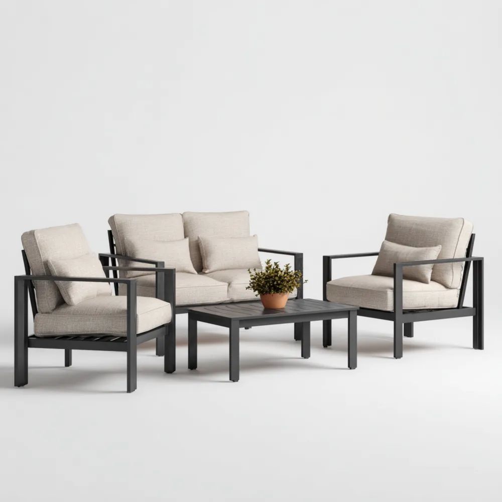 Garten-Sofaset Aluminiumgestell 70x75x60 cm Creme Stoffpolster – Minim