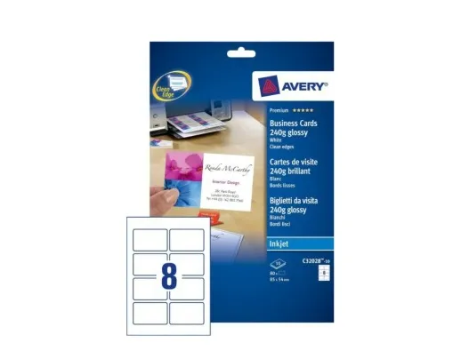 Avery Quick&Clean - Skinnende - hvid - 220 g/m² - 10 stk. 8) fotovisitkort