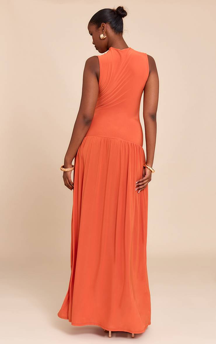 Orange Robe Longue Maxi À Taille Basse Froncée Double Couche Toucher Doux