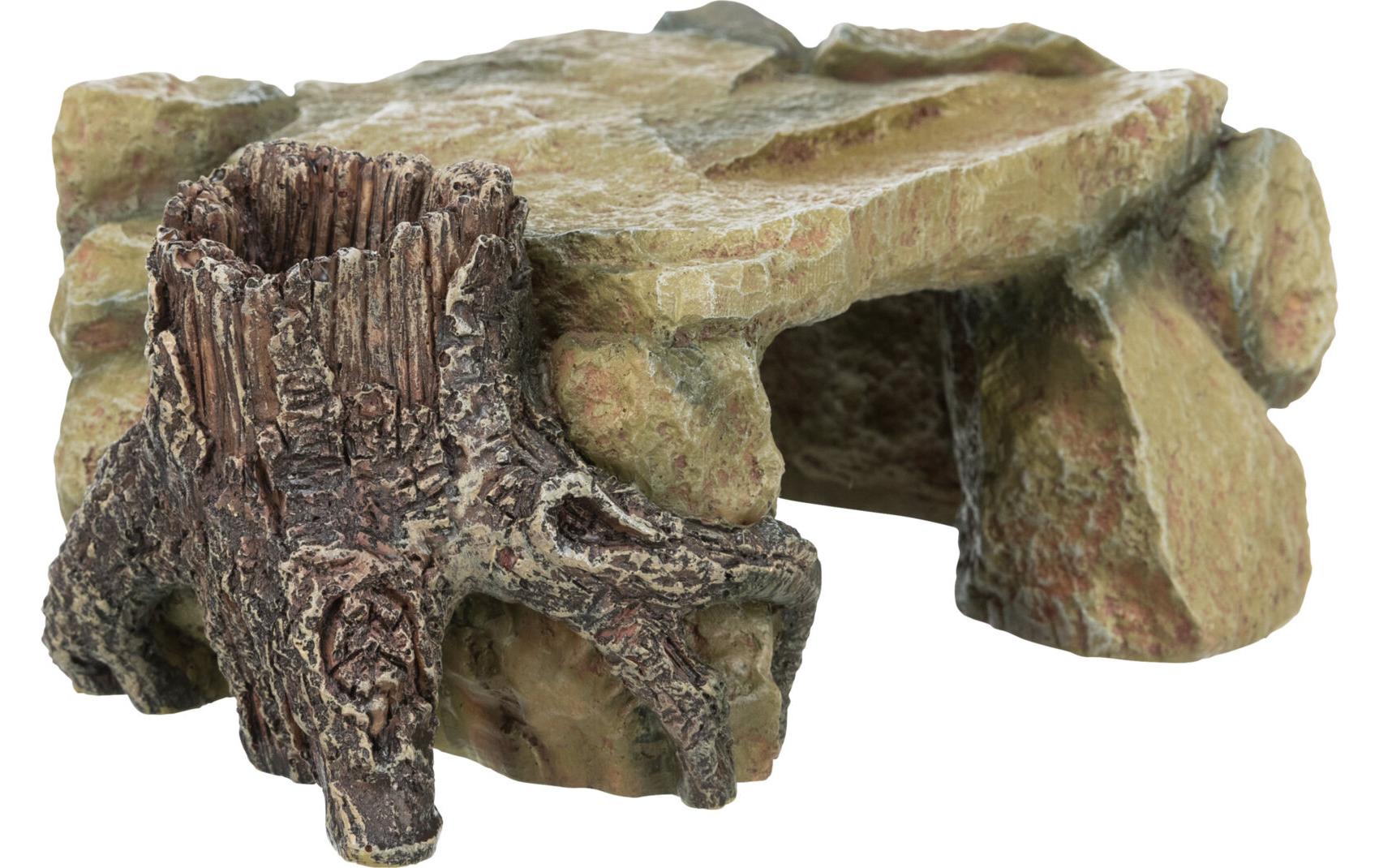 Höhle Felsplateau mit Baumstamm 25 cmHöhle zur Gestaltung von Versteck- und Rückzugsmöglichkeiten