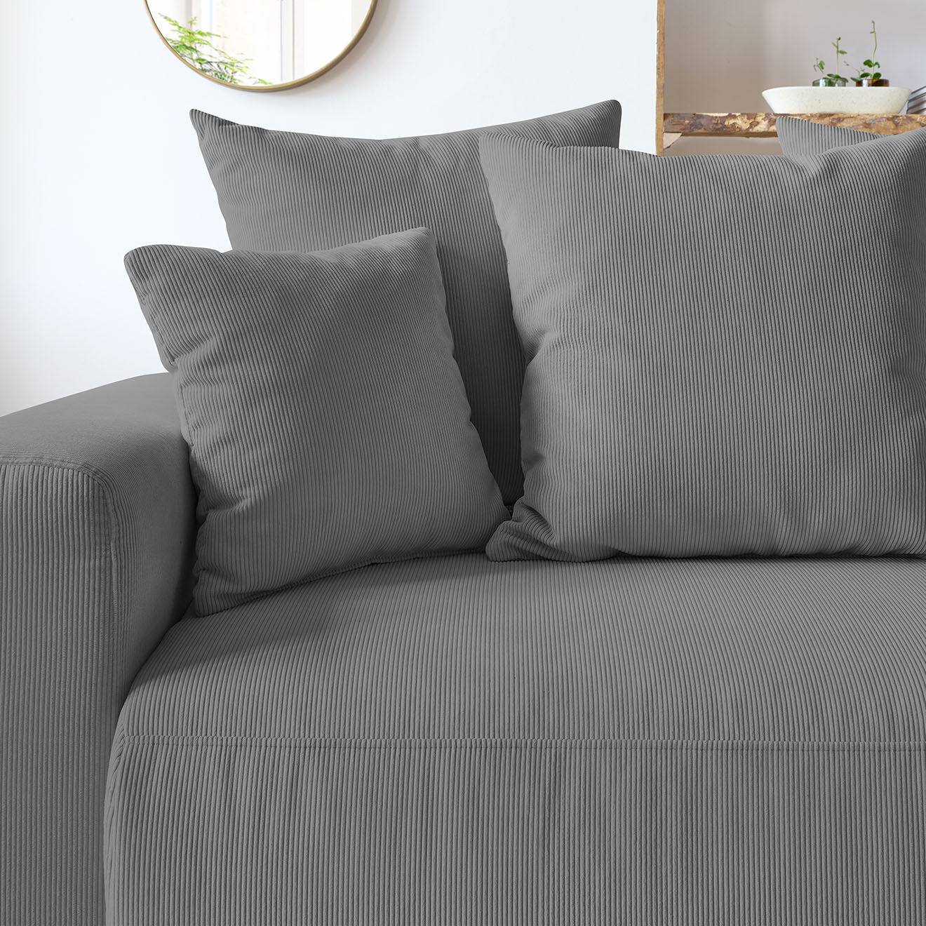 Bobochic Canapé 3 places convertible velours côtelé Envy gris foncé - 245x102x88 cm