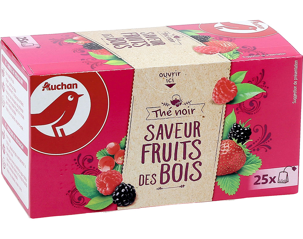 CHÁ AUCHAN PRETO SABOR FRUTOS SILVESTRES 25 SAQUETAS 40G