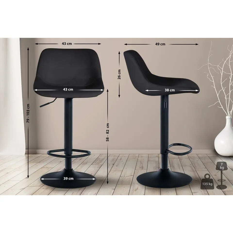 CLP Barkruk Loft zwart Frame - Fluweel - zwart