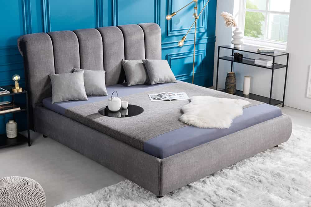 Design Doppelbett MILANO 180x200cm grau Vogue Velours Samt Kingsize Polsterbett