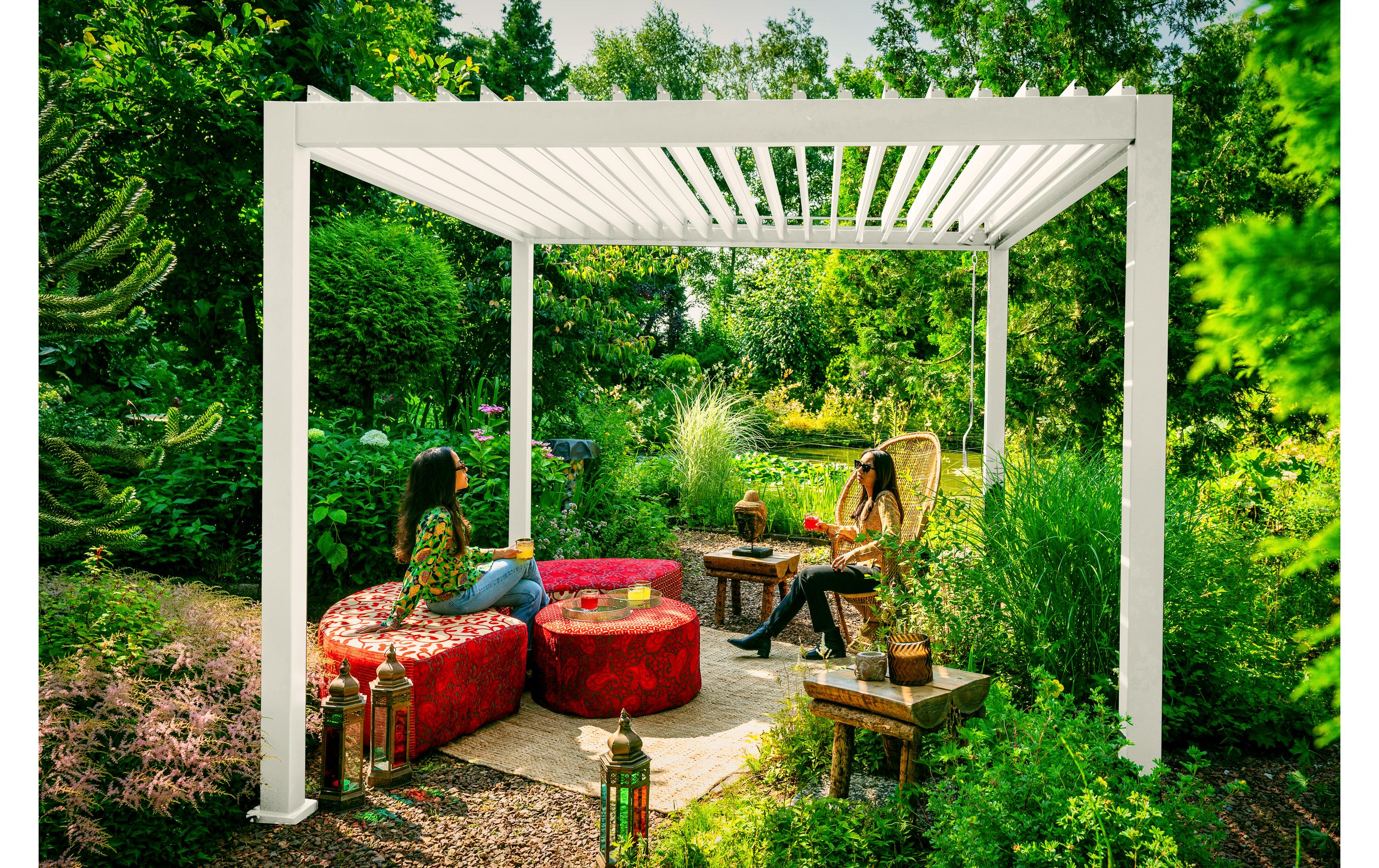 Alu-Pergola, Weiss, 300 x 300 x 250 cm<br>Pergola mit kippbaren Lamellen