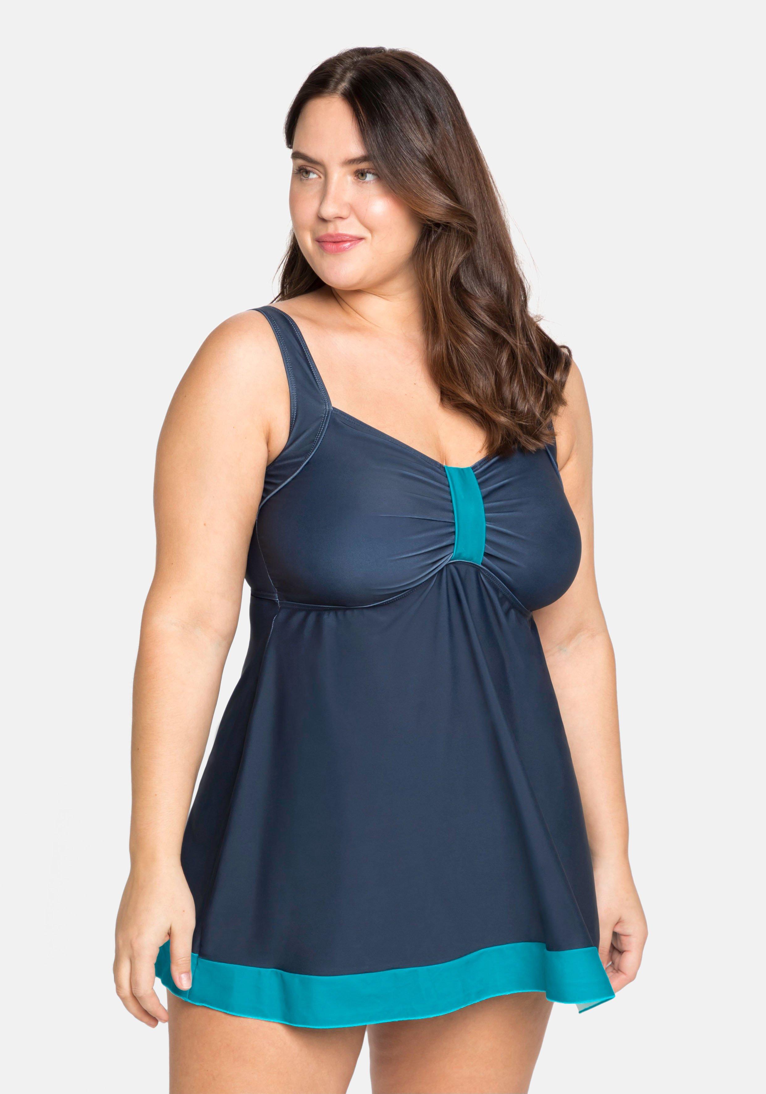 Tankini-Oberteil mit Kontrastdetails, in Longform