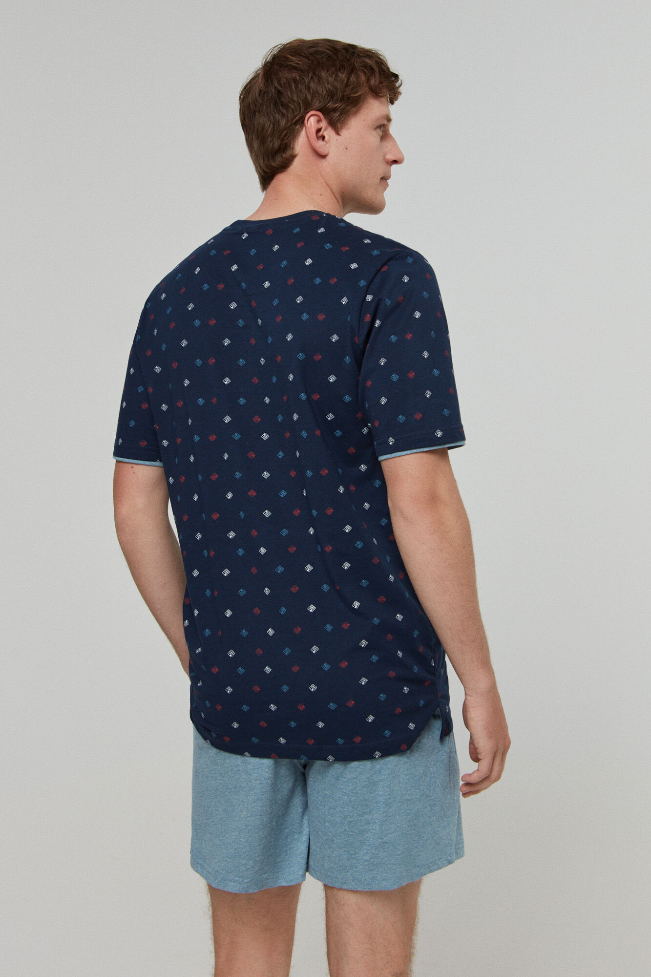 Pijama de malha estampada e flexível - Azul marinho