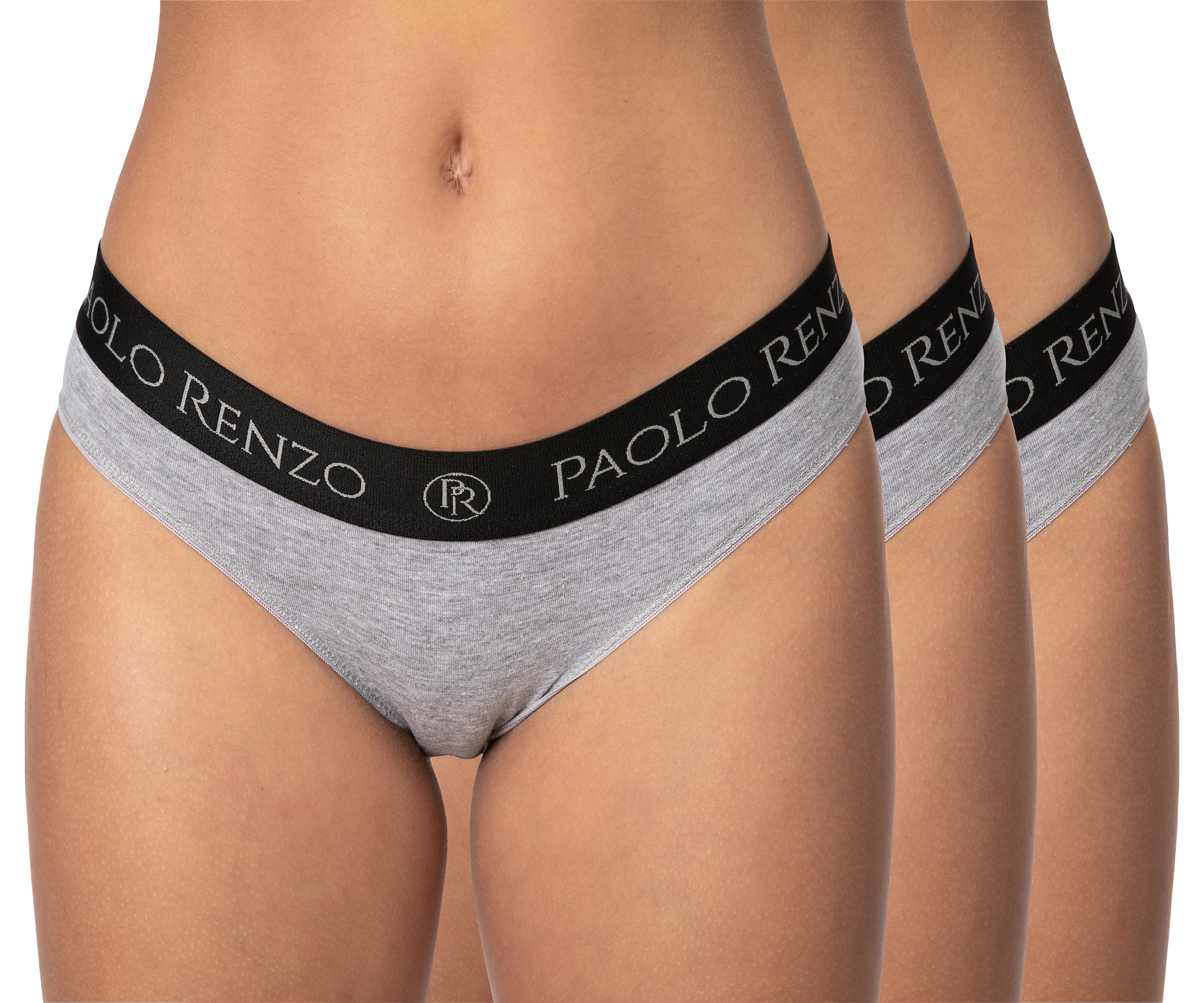 Paolo Renzo® Damen Baumwoll Slip SPORT LINE 3 Paar - Größe S - Schwarz