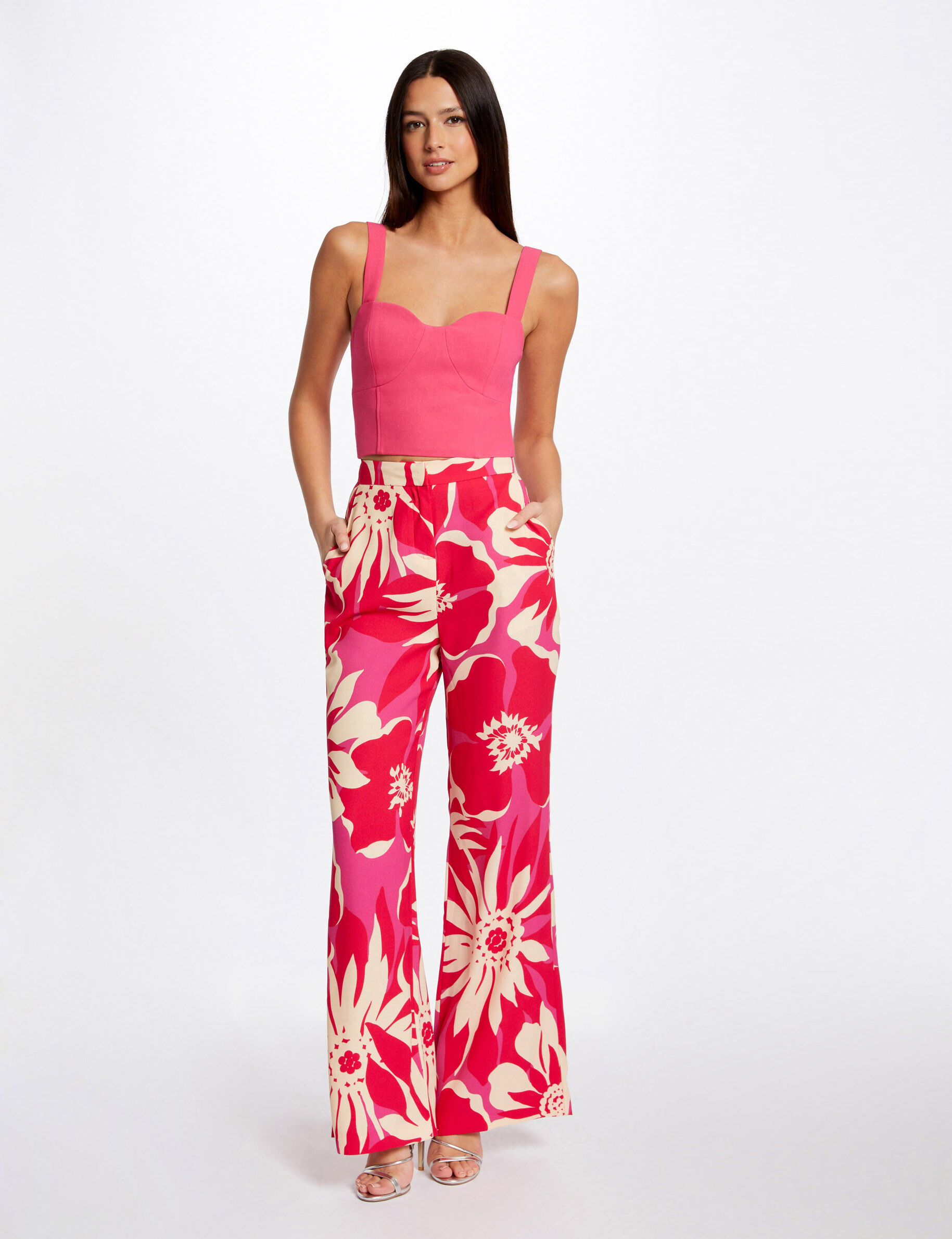 Bustier crop top zippé rose moyen femme - rose_moyen