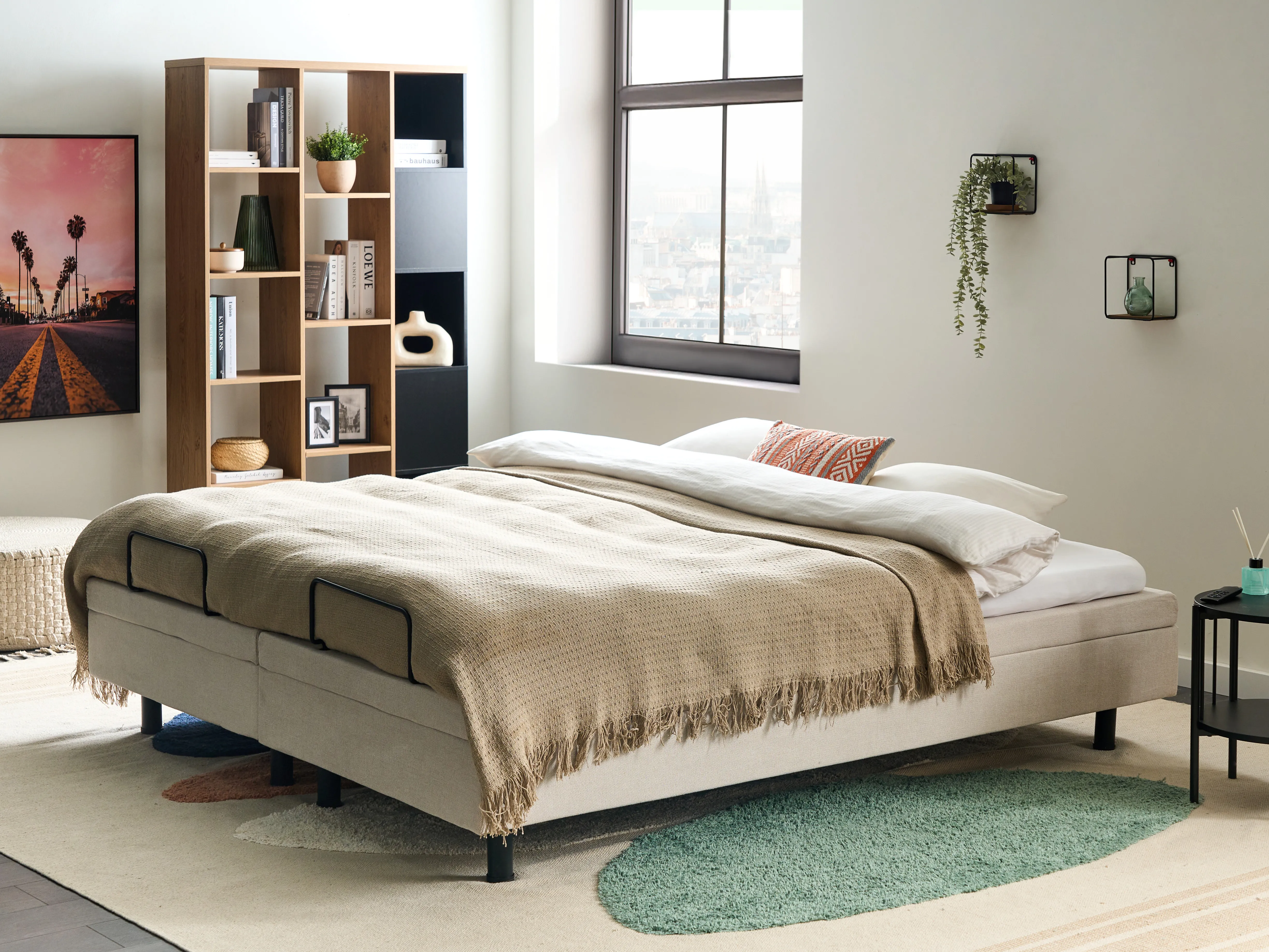 Verstelbaar bed zonder hoofdbord Stof CASTELLAN 180 x 200 cm Lichtbeige