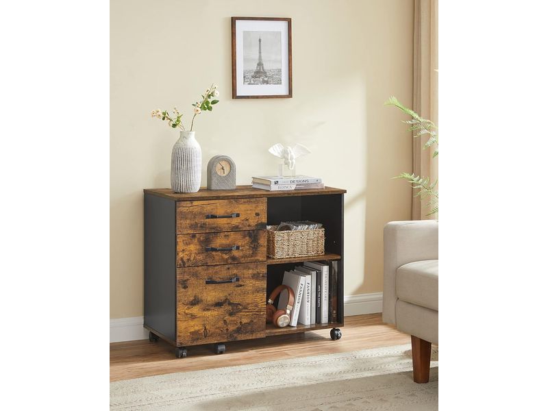 Songmics Aktenschrank mit Rollen 80 x 40 x 66 cm Mobiler Vintage Büroregal
