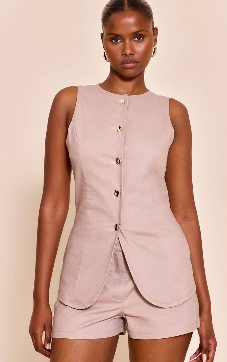 Taupe Short Tailleur Texturé