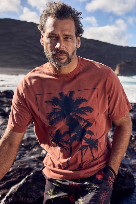 T-Shirt, Halbarm, Palmen-Print, Vintage-Look, bis 8XL