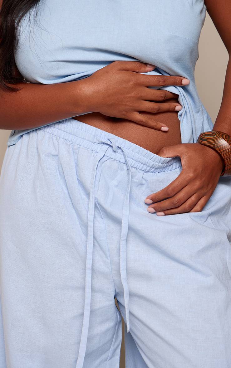 Bleu Clair Pantalon Évasé Texturé Tissé Grande Taille Ensemble Coordonné