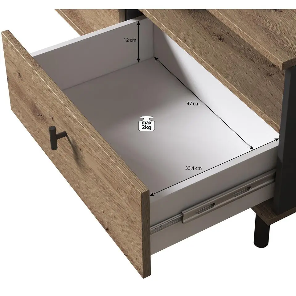 Meubella - TV-Meubel Marcos - Eiken - Antraciet - 165 cm