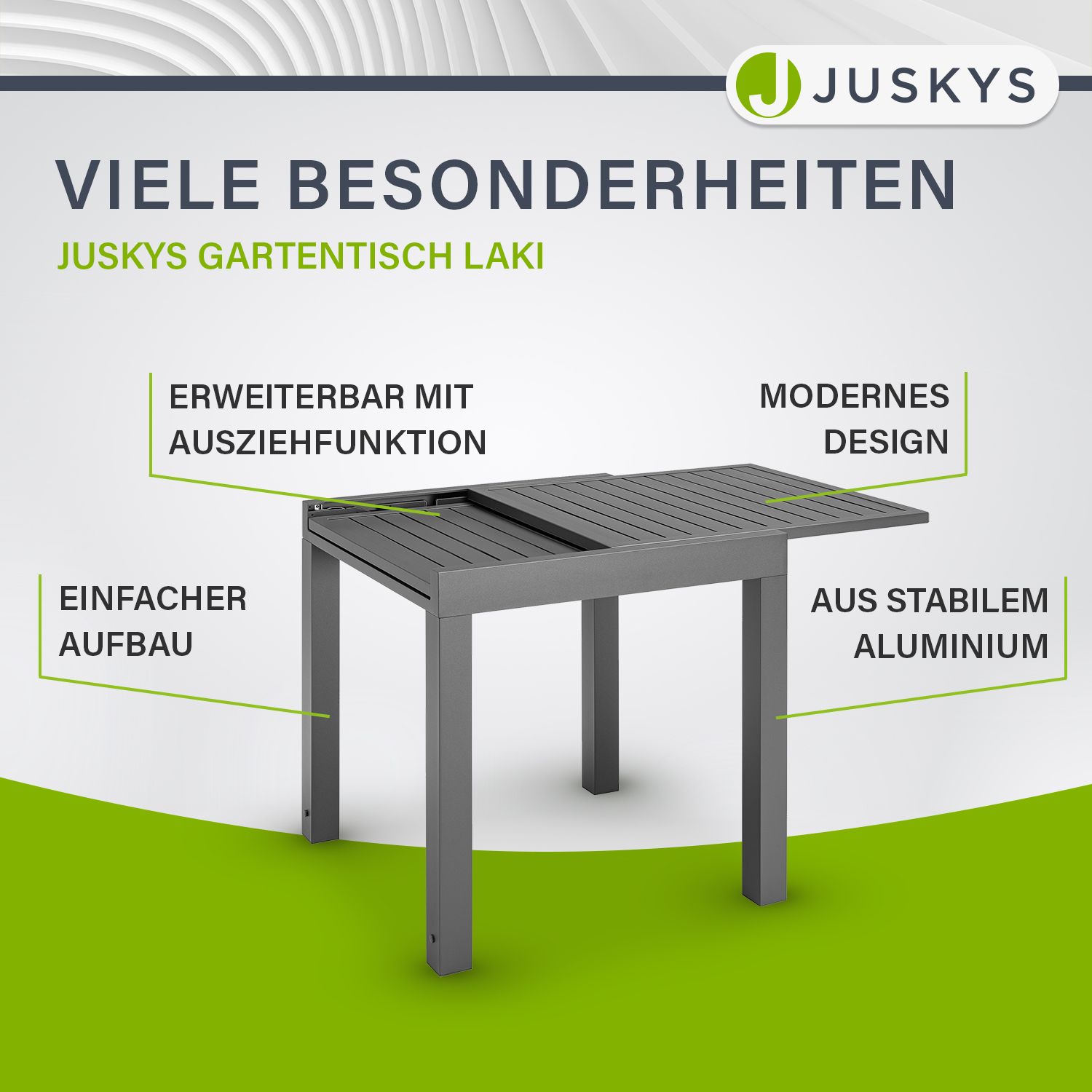 Juskys Gartentisch Laki 70x70 cm ausziehbar - Alu Esstisch - Balkonmöbel Gartenmöbel Anthrazit