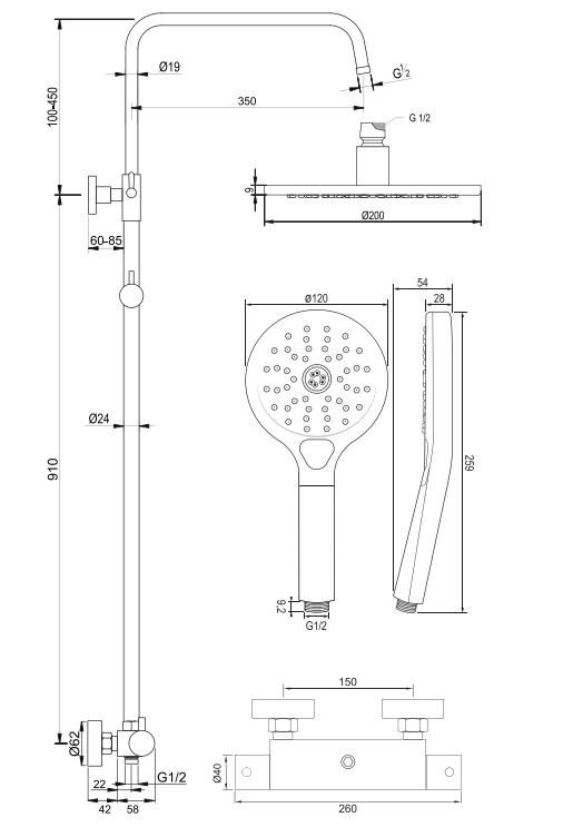 Brauer Chrome Edition opbouw regendoucheset met 3 standen handdouche en hoofddouche 20cm chroom