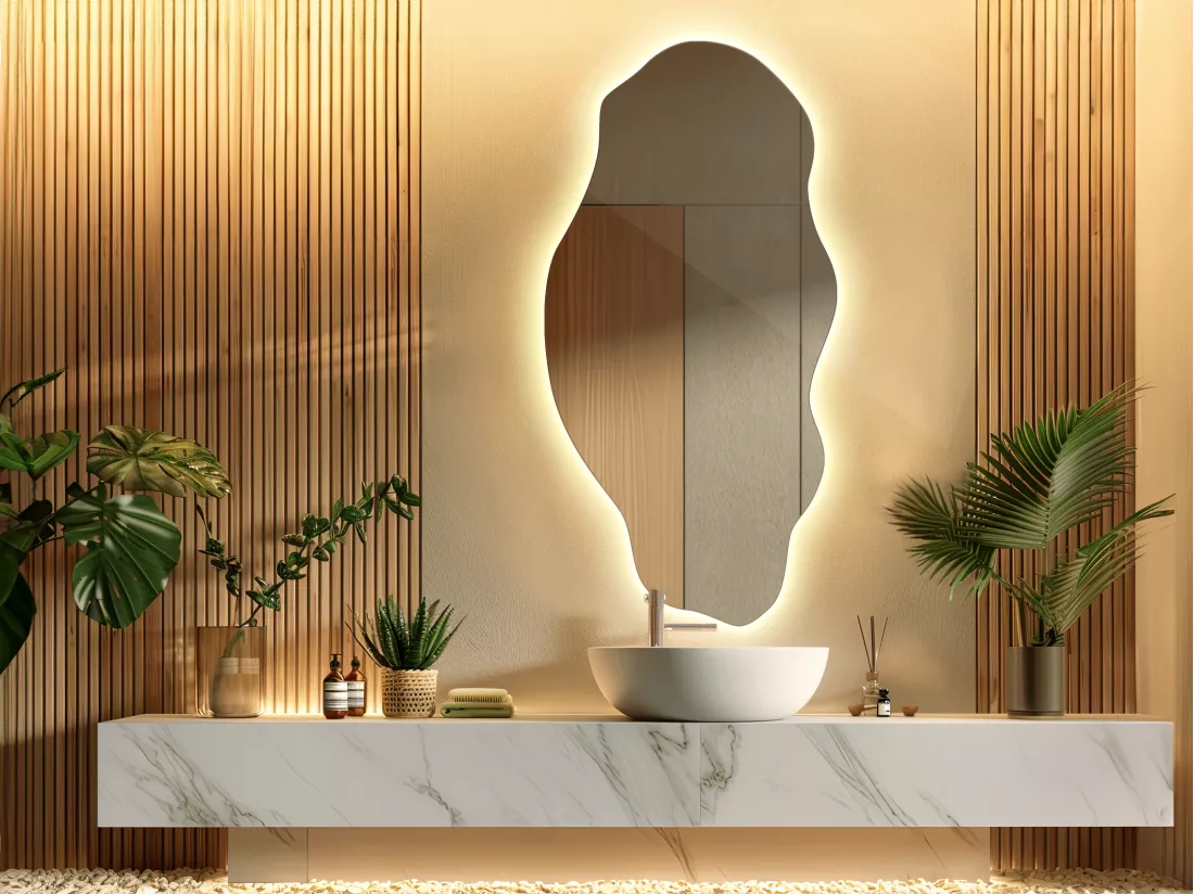 Miroir Loft décoratif éclairé par LED Boho pour le salon salle de bain chambre 50 cm x 100 cm - lumière chaude