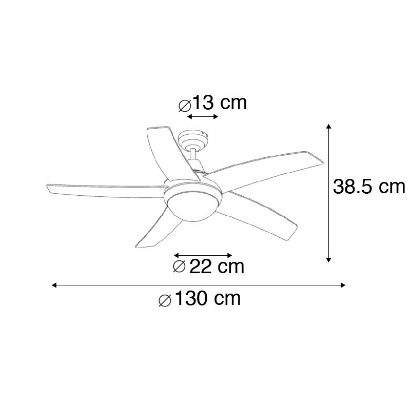 Plafondventilator staal 132cm met afstandsbediening - Cool