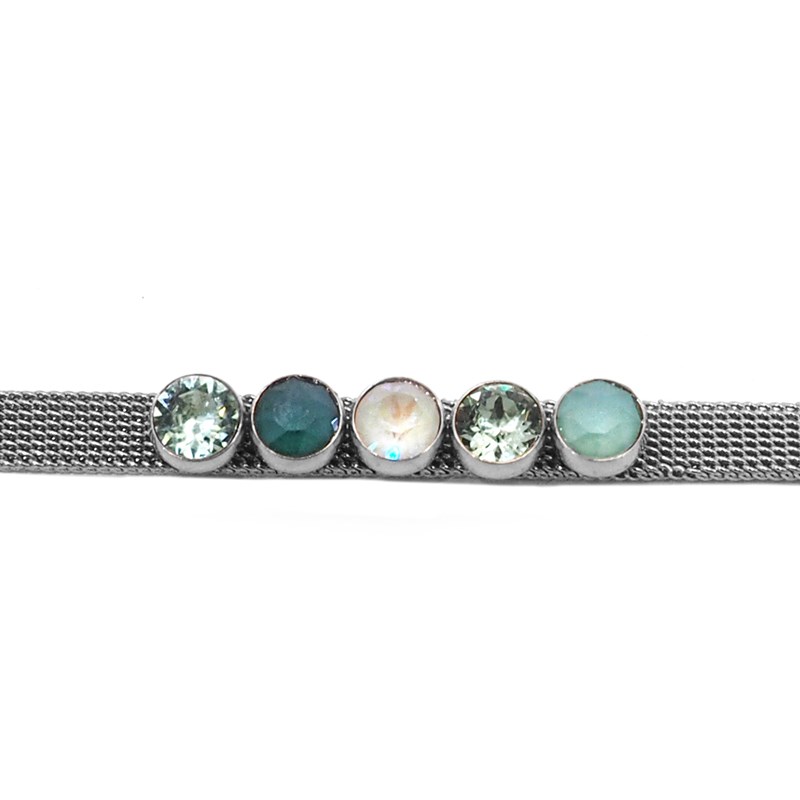 Bracelet en acier argenté orné de cristaux Swarovski avec pierres Crystal vert et gris
