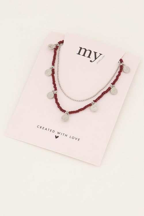 Bruine ketting met muntjes & kralen