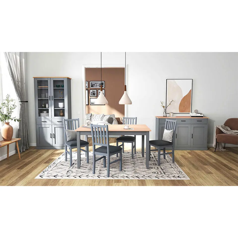 Hioshop Forenzo vitrinekast 4 deuren- 2 lades grijs- natuur