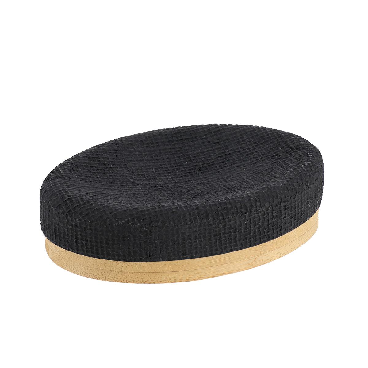 PORTE SAVON OVALE EFFET MAILLE ET BAMBOU NOIR