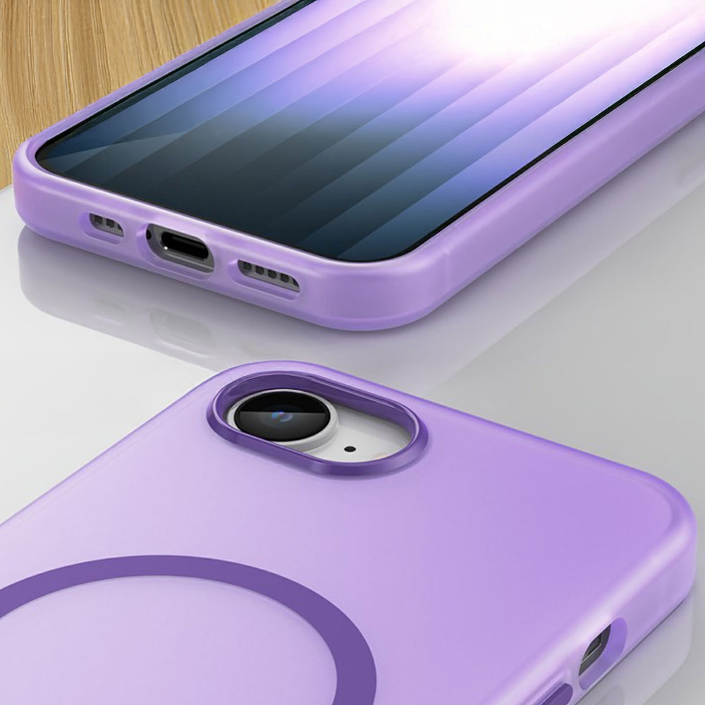 iPhone 16e MagSafe Hybrid Hülle TPU Bumper Slim Design Matt - Lila / Transparent