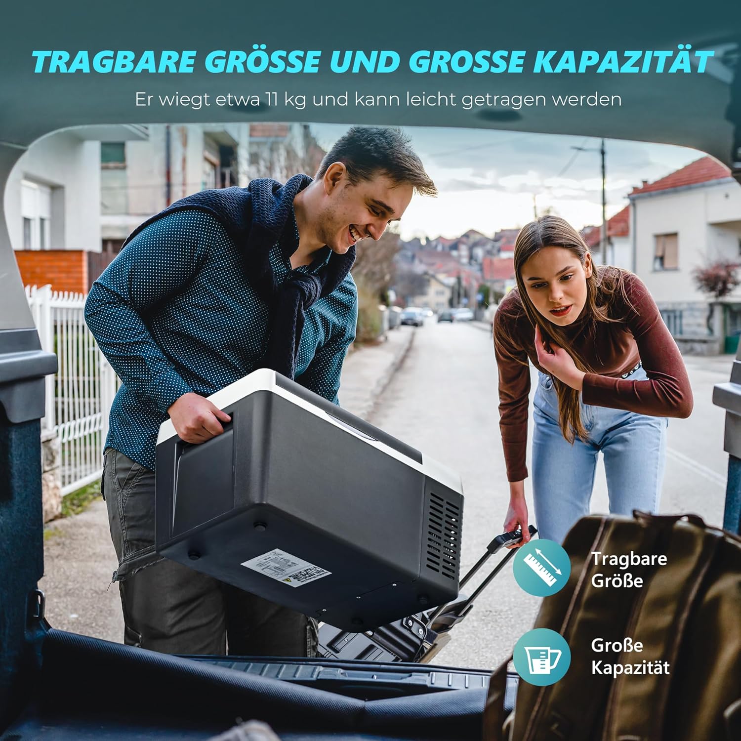 EUHOMY Kompressor Kühlbox 18L, Auto-Kühlschrank -20℃~20℃, Tragbarer Kühlschrank 12/24V DC 100-240V AC, Tragbarer Gefrierschrank mit WiFi-APP-Steuerung für Camping, Reisen, Boot