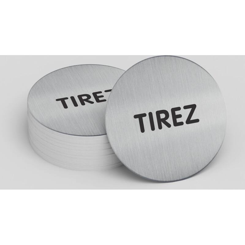 Pictogramme rond de porte - Tirez - 83 mm - Acier brossé