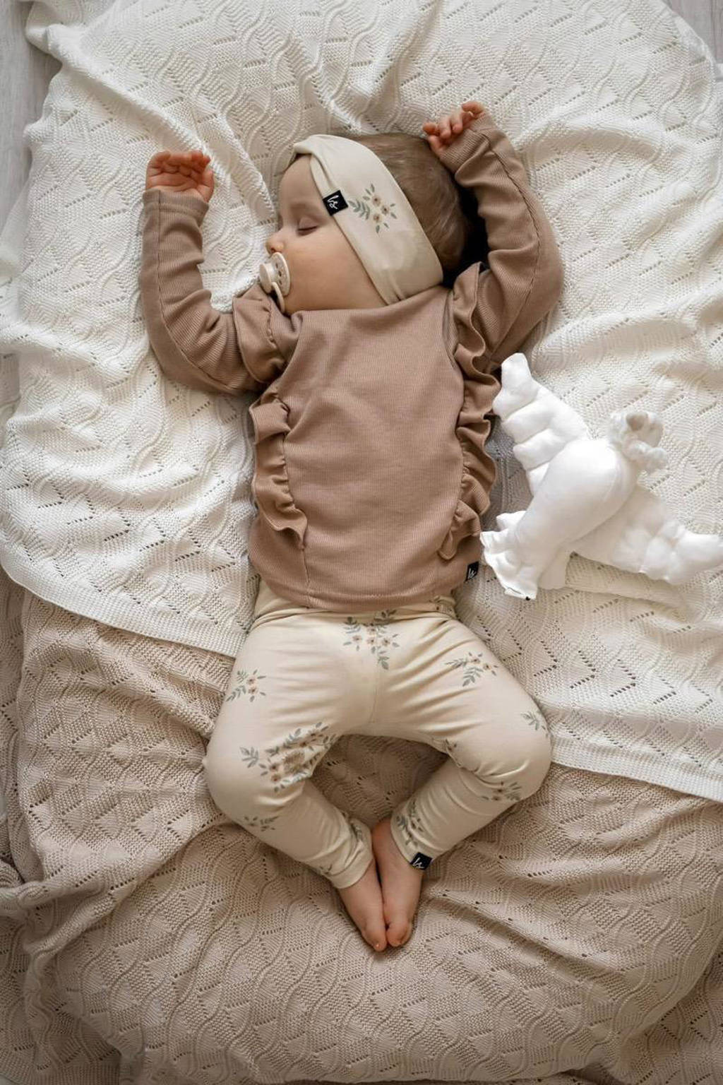 Babystyling baby gebloemde regular fit broek ecru/beige