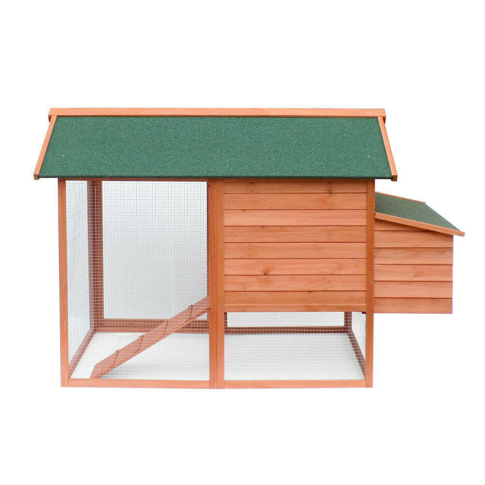 Poulailler avec espaces extérieurs et abri accrue avec toit vert bois d'épicéa 171 cm brun