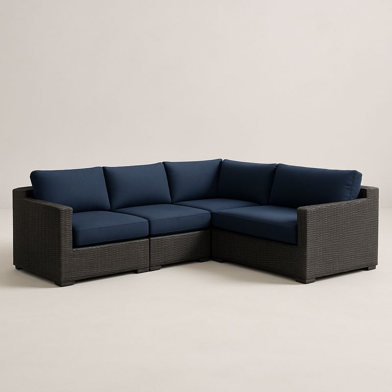 Modulares Outdoor Ecksofa-Set Rattan Dunkelblau