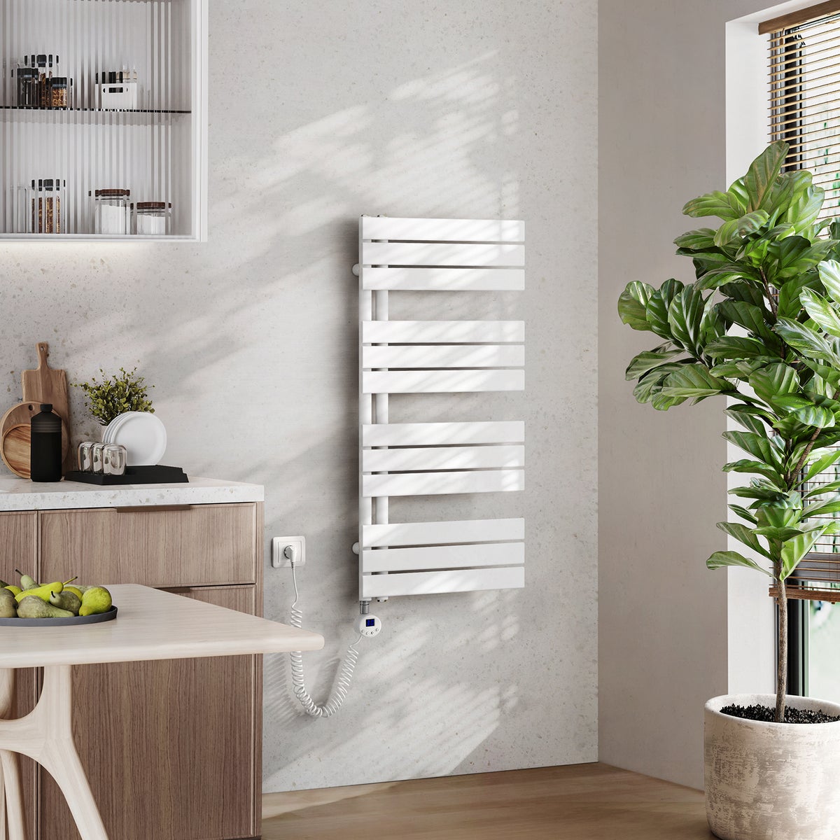 EMKE Elektrische Design Paneelradiator met Thermostaat en Timer voor Handdoekradiator, Zijdelings Open, Verticaal, 600 Watt, 50 cm x 104 cm, Wit