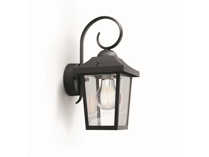 Philips Buzzard Wandleuchte schwarz, exkl. LM 1 x 60W Wandleuchte für den Aussenbereich, max. 1x 60 W, E-27-Sockel, ohne Leuchtmittel